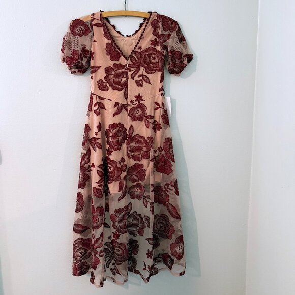 AS IS Joyfolie MIA JOY girls Verona burgundy LACE floral sharkbite formal bridal - Picture 2 of 15